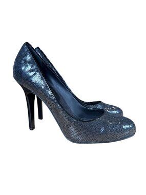 Chanel CC Black Sequin Satin Pumps Heels Shoes Size 38.5 PG2850